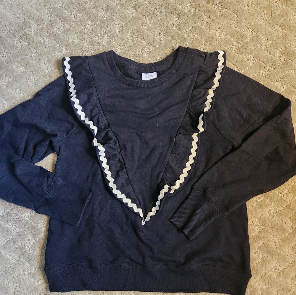 The Get Black Sweatshirt with Ric Rac Trim, Size Medium